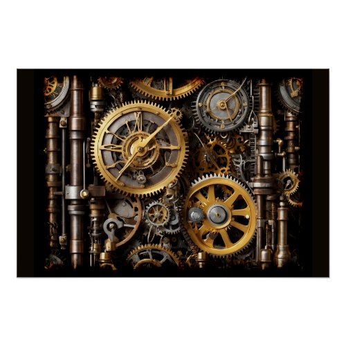 Steampunk Gear and Lever Engine Poster