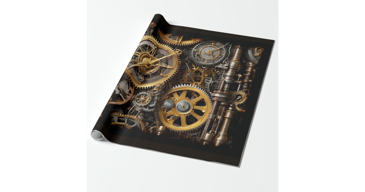 Steampunk Gear and Lever Engine Wrapping Paper Zazzle