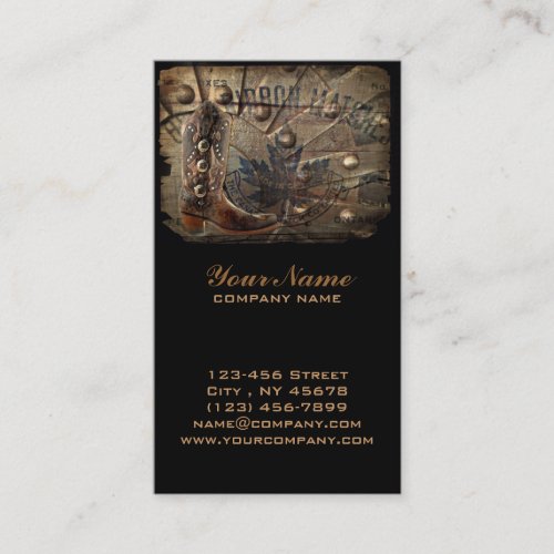 Steampunk gear western country cowboy boot business card