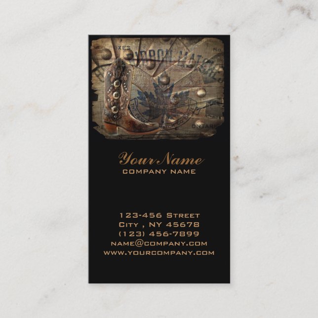 Steampunk gear western country cowboy boot business card (Front)