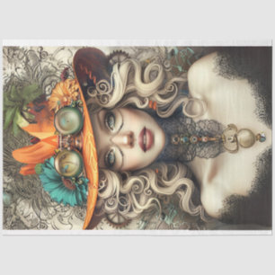 Steampunk Gearhead Vintage Lady Decoupage Tissue Paper