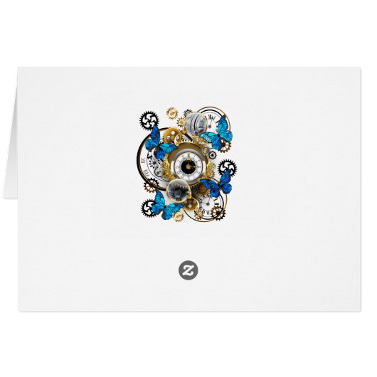 Steampunk Gears and Blue Butterflies (Back Horizontal)