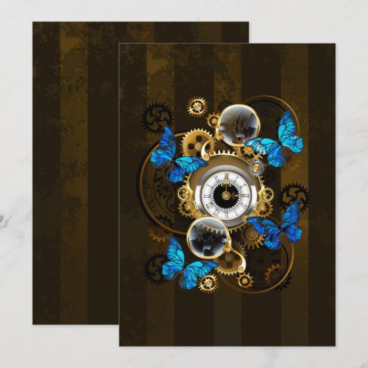 Steampunk Gears and Blue Butterflies (Front/Back)