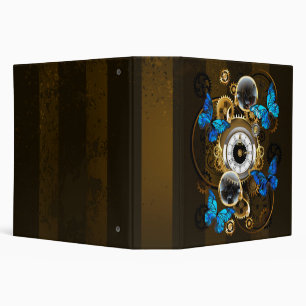 Steampunk Gears and Blue Butterflies 3 Ring Binder