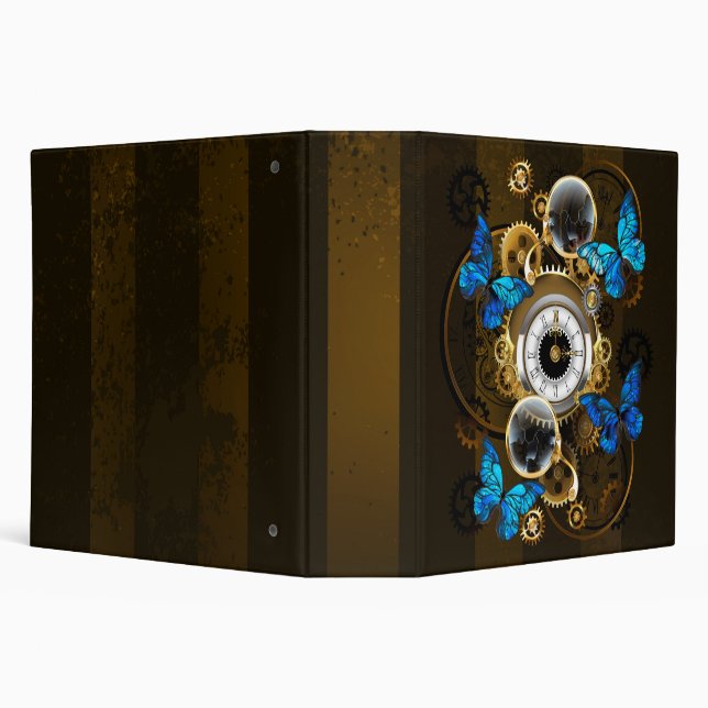 Steampunk Gears and Blue Butterflies 3 Ring Binder (Background)