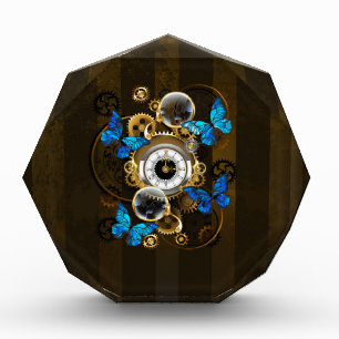 Steampunk Gears and Blue Butterflies Acrylic Award