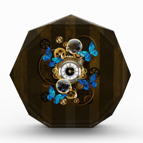 Steampunk Gears and Blue Butterflies Acrylic Award