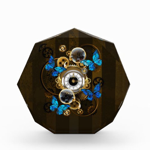 Steampunk Gears and Blue Butterflies Acrylic Award