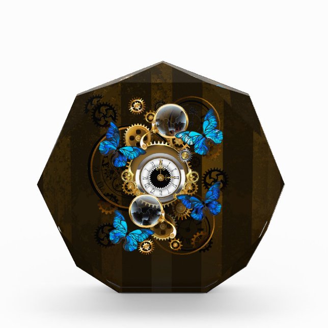 Steampunk Gears and Blue Butterflies Acrylic Award (Front)