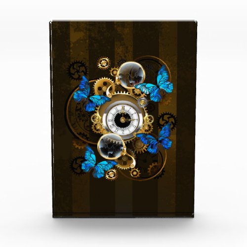 Steampunk Gears and Blue Butterflies Acrylic Award