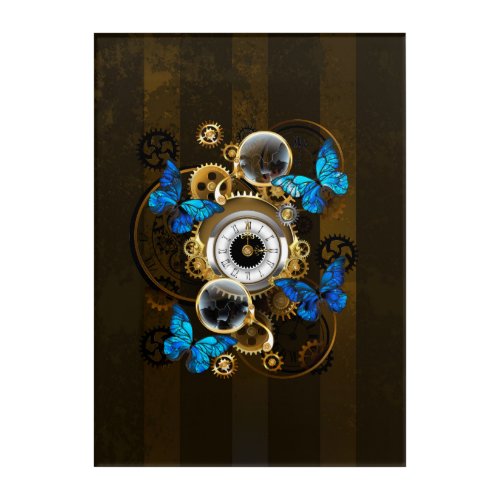 Steampunk Gears and Blue Butterflies Acrylic Print