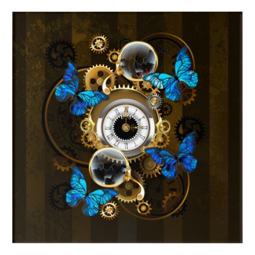 Steampunk Gears and Blue Butterflies Acrylic Print