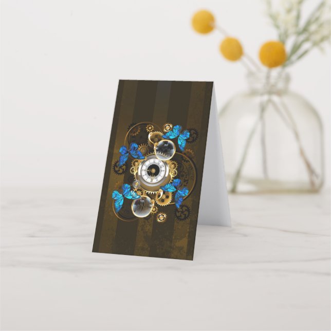 Steampunk Gears and Blue Butterflies Appointment Card (Back)
