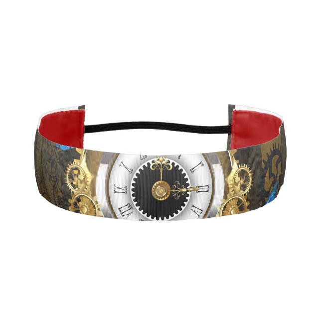 Steampunk Gears and Blue Butterflies Athletic Headband (Front)
