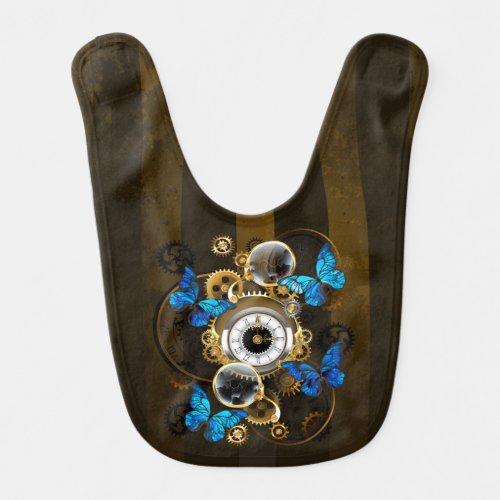 Steampunk Gears and Blue Butterflies Baby Bib