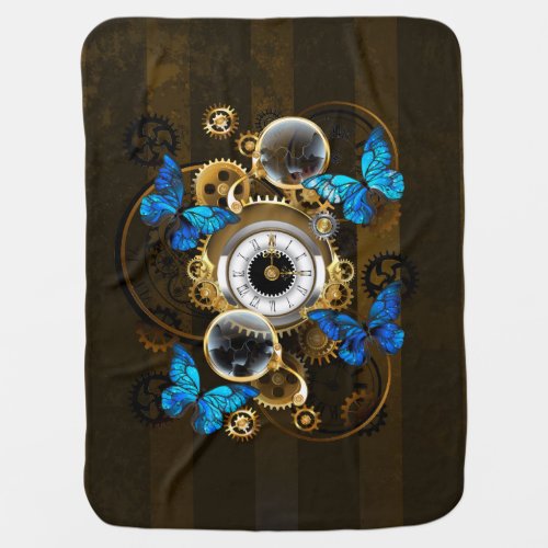 Steampunk Gears and Blue Butterflies Baby Blanket