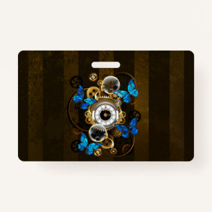 Steampunk Gears and Blue Butterflies Badge