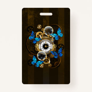 Steampunk Gears and Blue Butterflies Badge