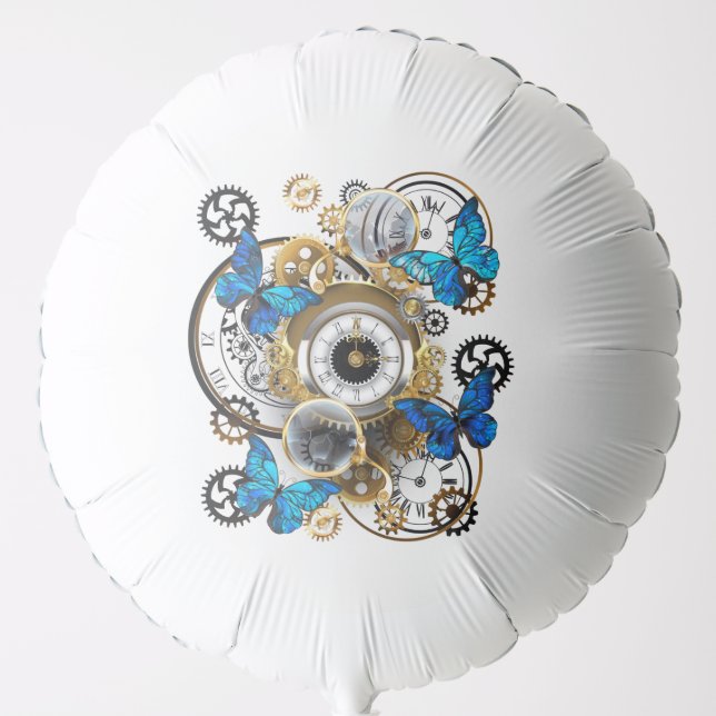 Steampunk Gears and Blue Butterflies Balloon (Front)