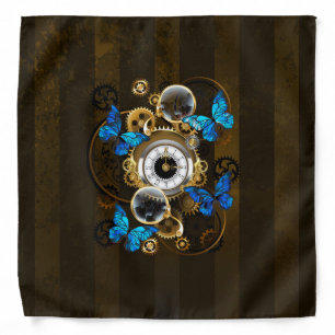 Steampunk Gears and Blue Butterflies Bandana