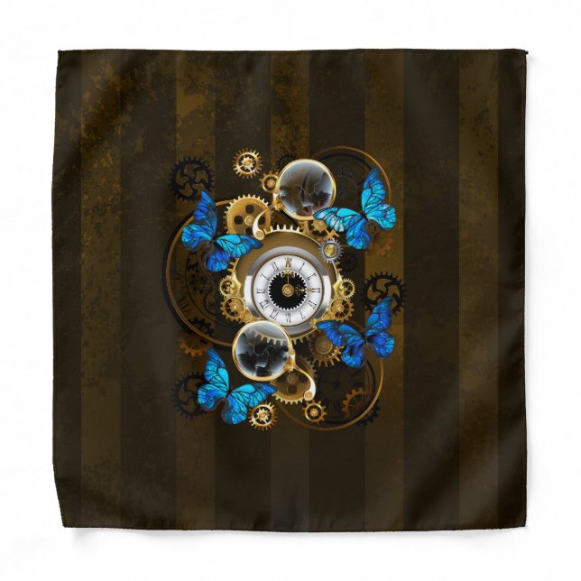 Steampunk Gears and Blue Butterflies Bandana (Front)