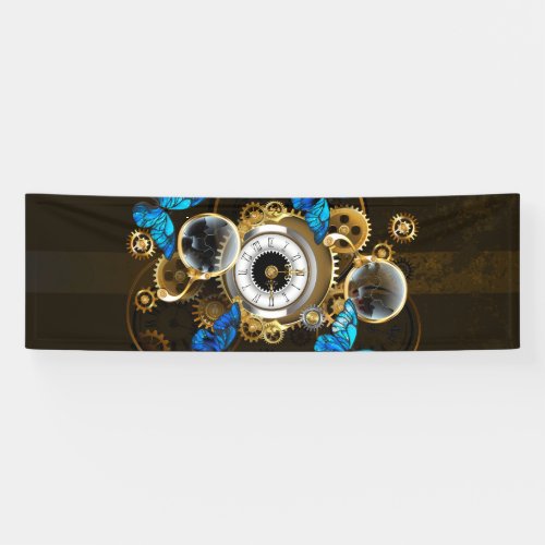 Steampunk Gears and Blue Butterflies Banner