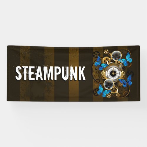 Steampunk Gears and Blue Butterflies Banner