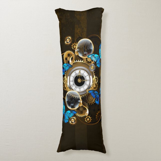 Steampunk Gears and Blue Butterflies Body Pillow (Front Vertical)