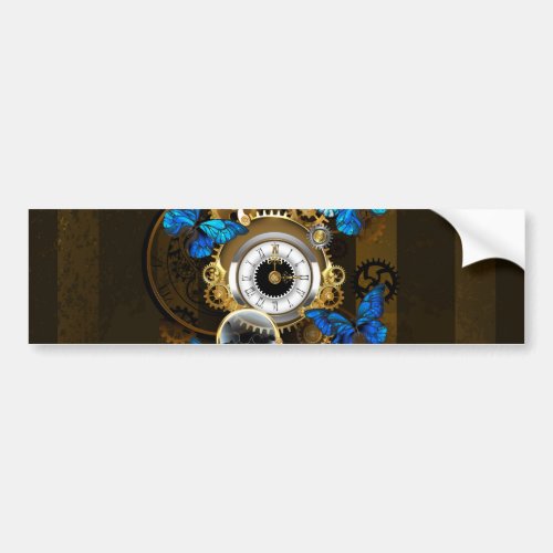 Steampunk Gears and Blue Butterflies Bumper Sticker