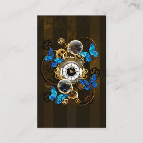 Steampunk Gears and Blue Butterflies Business Card