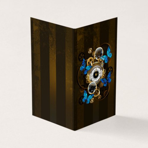 Steampunk Gears and Blue Butterflies Business Card