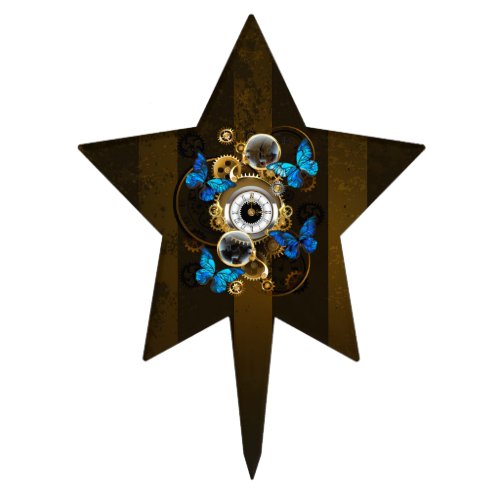 Steampunk Gears and Blue Butterflies Cake Topper