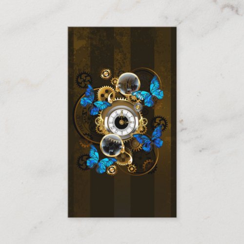 Steampunk Gears and Blue Butterflies Calling Card