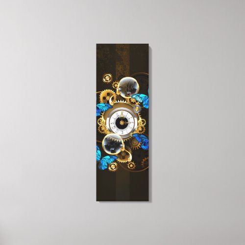 Steampunk Gears and Blue Butterflies Canvas Print