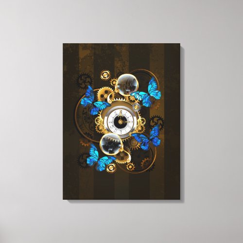 Steampunk Gears and Blue Butterflies Canvas Print