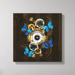 Steampunk Gears and Blue Butterflies Canvas Print