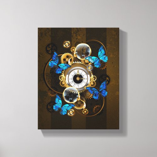 Steampunk Gears and Blue Butterflies Canvas Print