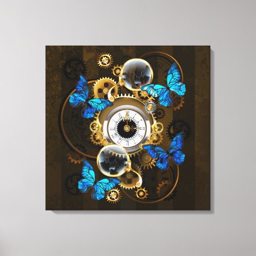 Steampunk Gears and Blue Butterflies Canvas Print