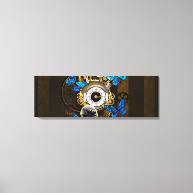 Steampunk Gears and Blue Butterflies Canvas Print (Front)