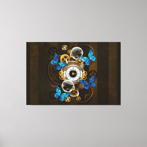 Steampunk Gears and Blue Butterflies Canvas Print