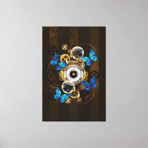 Steampunk Gears and Blue Butterflies Canvas Print