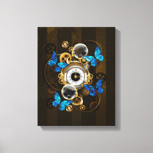 Steampunk Gears and Blue Butterflies Canvas Print
