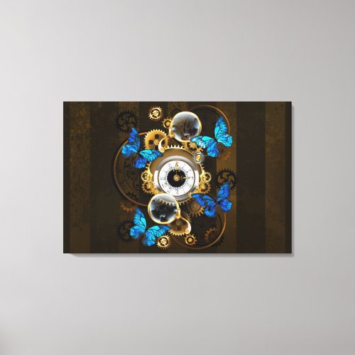 Steampunk Gears and Blue Butterflies Canvas Print