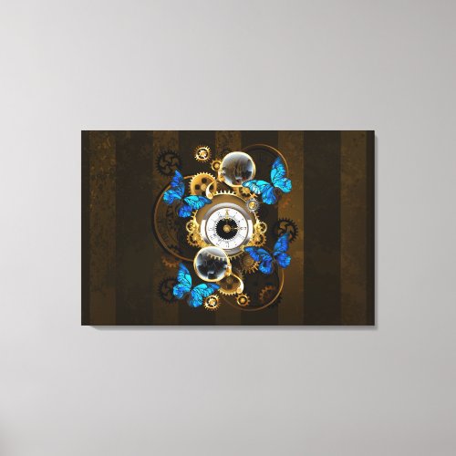 Steampunk Gears and Blue Butterflies Canvas Print