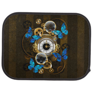 Steampunk Gears and Blue Butterflies Car Floor Mat