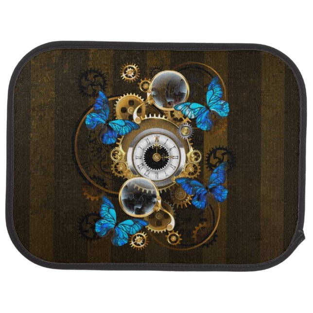 Steampunk Gears and Blue Butterflies Car Floor Mat (Rear)