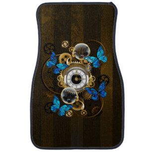 Steampunk Gears and Blue Butterflies Car Floor Mat