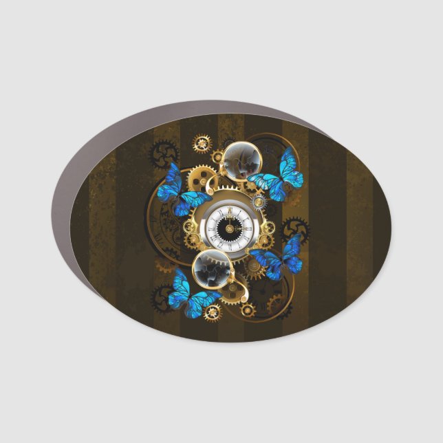 Steampunk Gears and Blue Butterflies Car Magnet (Front)