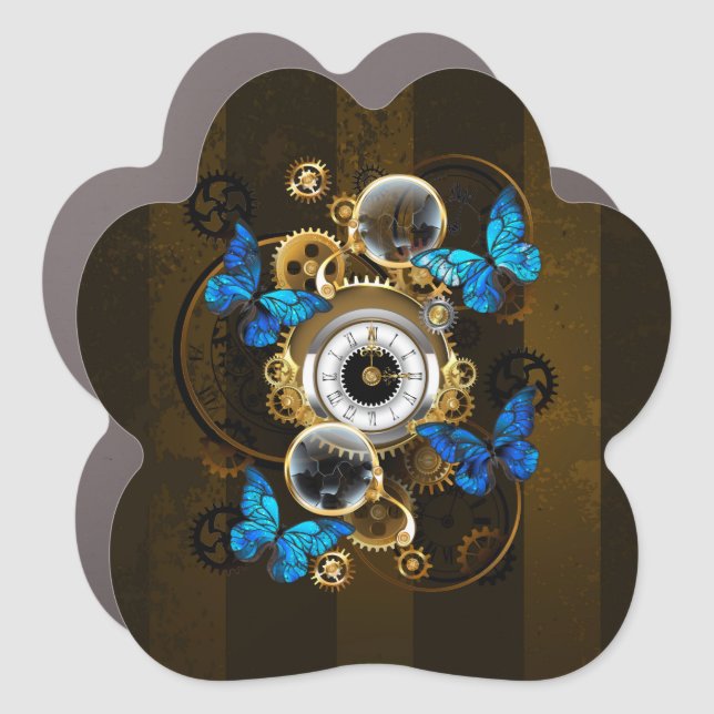 Steampunk Gears and Blue Butterflies Car Magnet (Front)