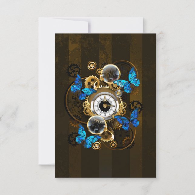 Steampunk Gears and Blue Butterflies Card (Front)